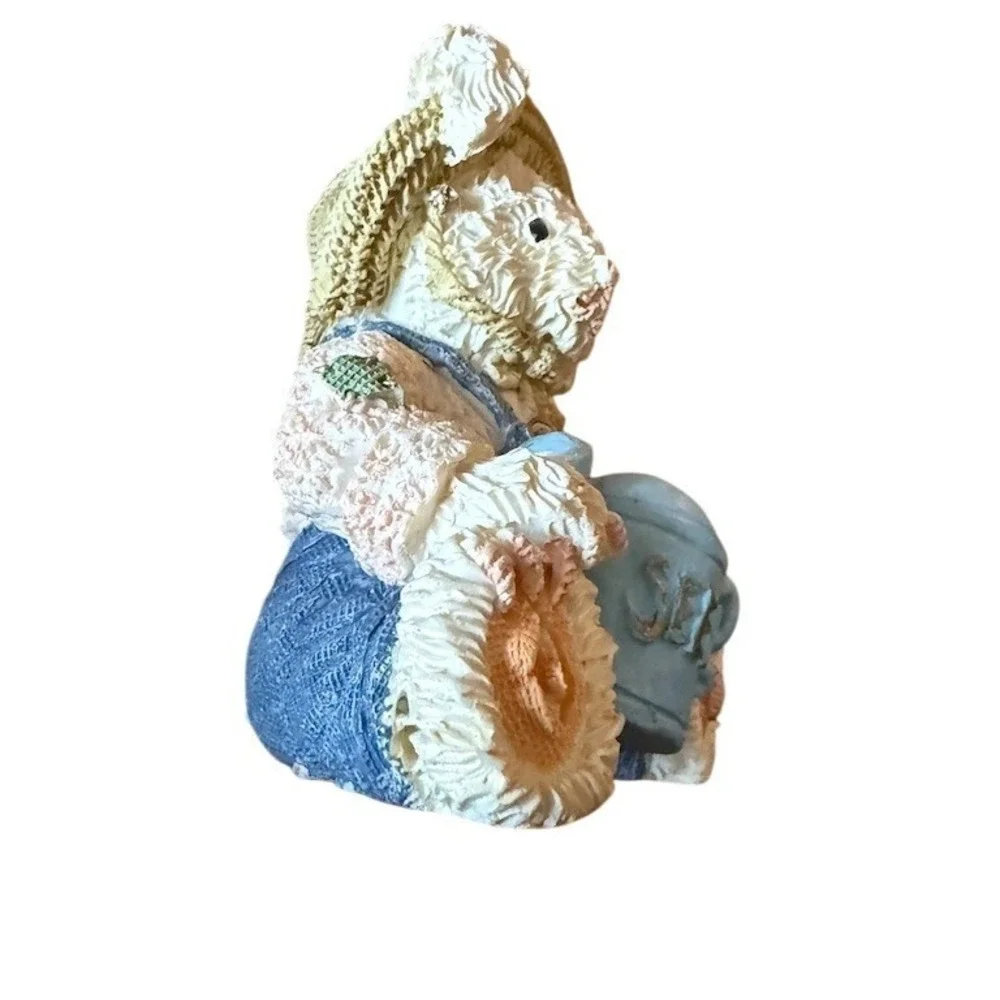 Cherished Teddies Vintage Bunny Rabbit Figurine Straw Hat Watering Can farmhouse
